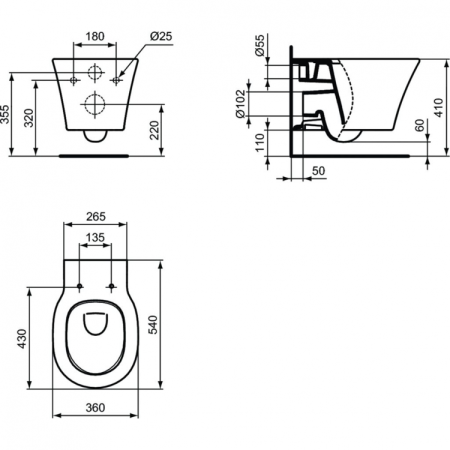 Унитаз подвесной безободковый Ideal Stanadrd CONNECT AIR AquaBlade® E0054V3 черный матовый, без сиденья