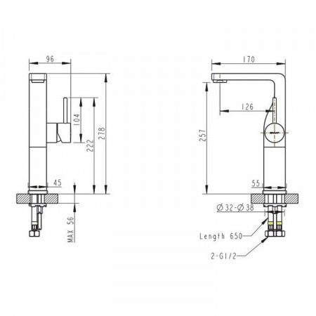 Смеситель для раковины Bravat Arc F16061K-2-ENG черный матовый