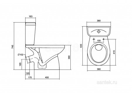 Унитаз-компакт Santek Анимо с диагональным выпуском, стандарт 1WH302137