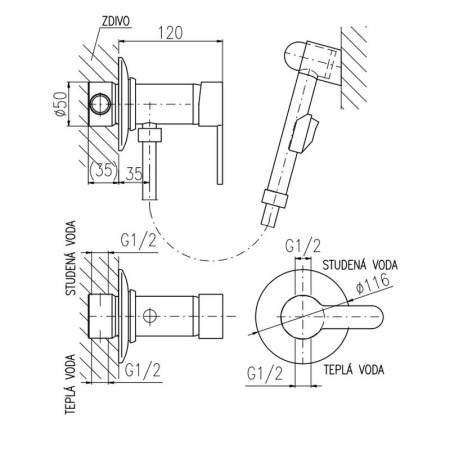Гигиенический душ со смесителем Rav Slezak Zambezi ZA047/1, хром