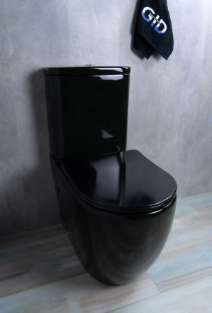 Унитаз напольный безободковый GID Tr2177BL с сиденьем микролифт, черный глянцевый