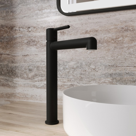 Cмеситель для настольного умывальника, черный матовый, Aiger, IDDIS AIGBL01i01