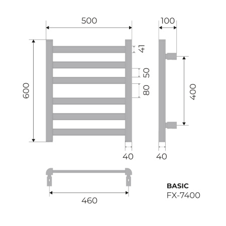 Полотенцесушитель электрический Fixsen BASIC 600х500 FX-7400F, графит