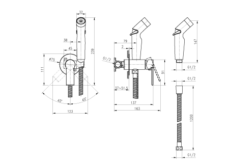 Гигиенический душ со смесителем Cersanit BRASKO BLACK 64103 черный матовый