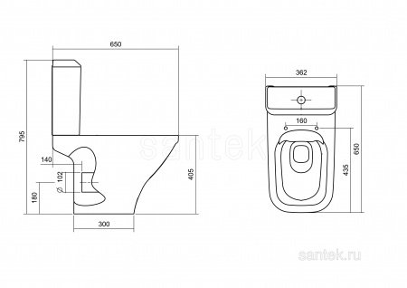 Унитаз-компакт Santek Лайн с горизонтальным выпуском, rimless 1WH501573