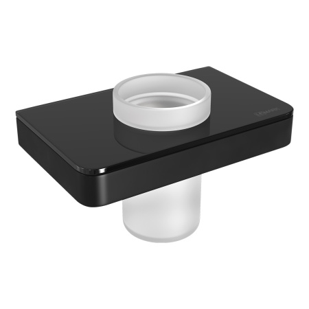 Стакан для зубных щёток Lemark GLASS LINE 9732036 с держателем, чёрный матовый/черное стекло