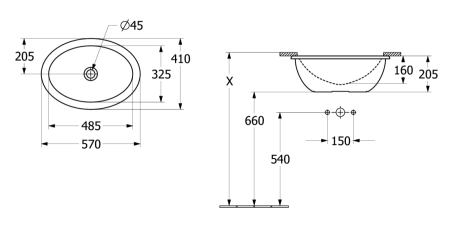 Раковина встраиваемая снизу 48см Villeroy & Boch Loop & Friends 4A540001 alpin