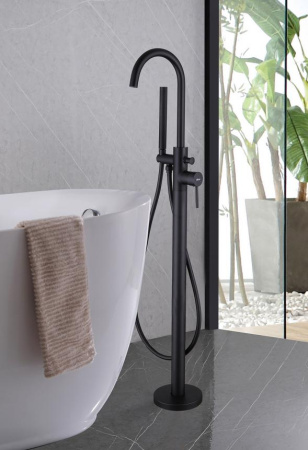 Смеситель ABBER Wasser Kreis AF8115B напольный для ванны, черный матовый