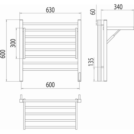 Полотенцесушитель электрический с полкой Terminus Горизонт П8 60х60 КС, черный муар