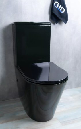 Унитаз напольный безободковый GID Tr2179BL с сиденьем микролифт, черный глянцевый