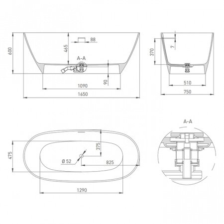 Ванна из искусственного камня Salini Sofia 165х75х60 белый матовый