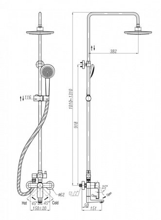 Душевая стойка Cezares LACONICO-C-CVD1-BLC белый глянцевый