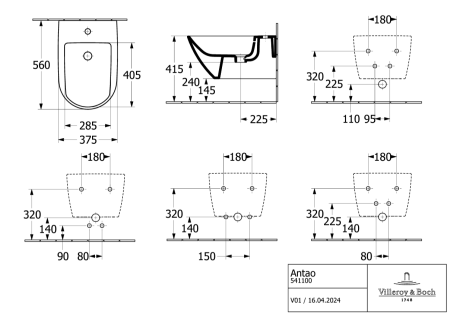 Биде подвесное Villeroy & Boch Antao 541100R1 белый alpin с покрытием CeramicPlus