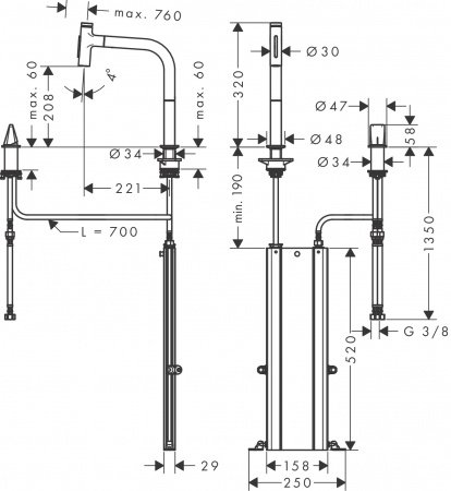 Смеситель для кухни Hansgrohe Metris Select M71 73818800 нержавеющая сталь