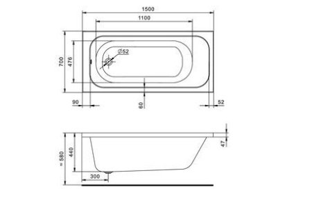 Акриловая ванна Santek Ламма 150х70 прямоугольная белая 1WH501746