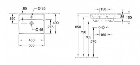 Раковина 50см Villeroy & Boch Collaro 43345001 alpin