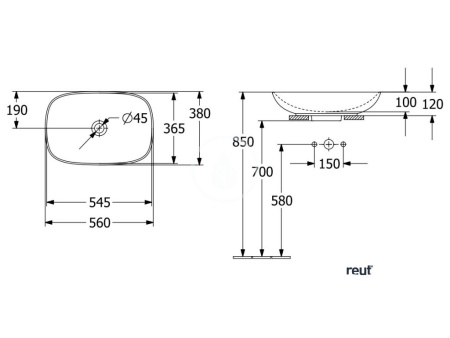 Раковина накладная 56см Villeroy & Boch Loop & Friends 4A4900I4 графит