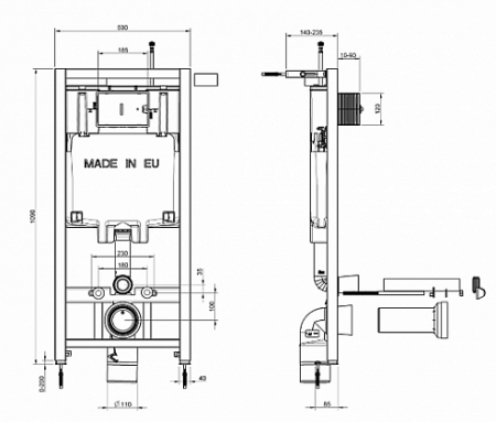 Комплект унитаз с инсталляцией Jacob Delafon Struktura E21750RU-00 кнопка чёрная