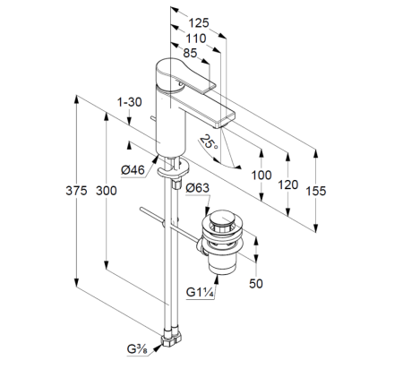 Смеситель для раковины Kludi Zenta SL 482903965 черный матовый