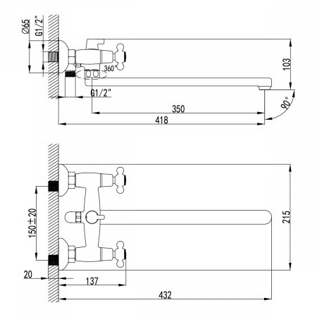 Смеситель для ванны с душем Lemark Standard LM2112C хром