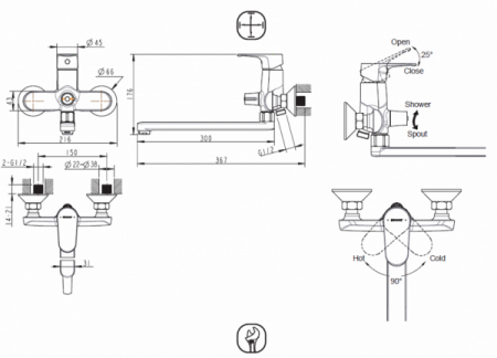 Смеситель для ванны с душем Bravat Alfa F6120178CP-01L хром