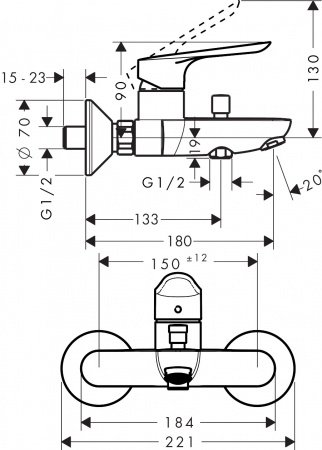 Смеситель для ванны с душем Hansgrohe Logis E 71403000 хром