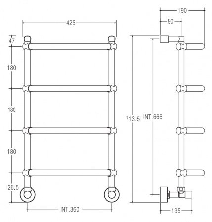 Полотенцесушитель водяной Margaroli Luna 432-4 4323704CRN 713х435 хром