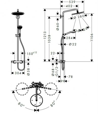 Душевая стойка Hansgrohe Croma Select S 26890140 бронза шлифованная