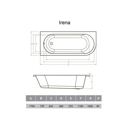 Ванна акриловая левосторонняя Vayer Irena Гл000026131, 170х72