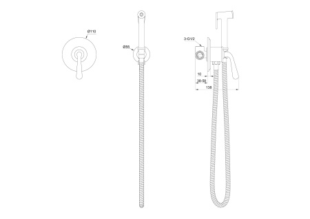 Смеситель с гигиеническим душем встраиваемый WONZON & WOGHAND STEAM, Темный графит (WW- 88849008-BGM)