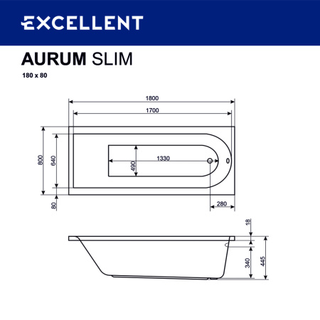 Ванна акриловая EXCELLENT Aurum Slim 180x80