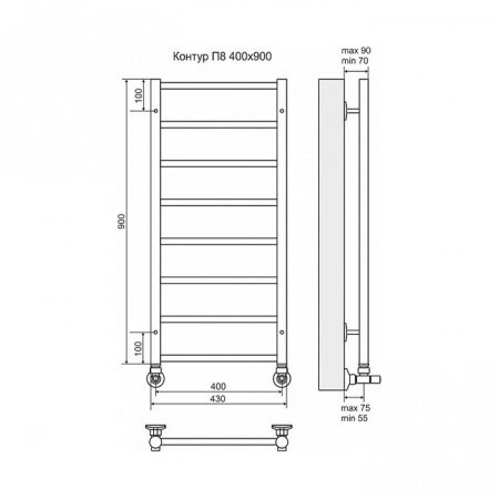Полотенцесушитель водяной Terminus Контур с полкой П8 400x900
