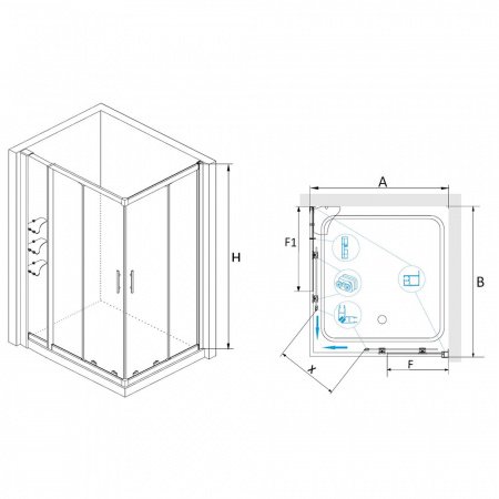 Душевой угол RGW Hotel 110x80x195 профиль хром, стекло прозрачное