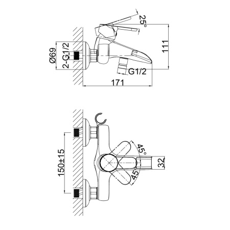 Смеситель для ванны D&K Rhein DA1393501, хром