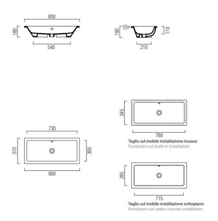 Раковина встраиваемая 80см GSI Kube X 895411 белая