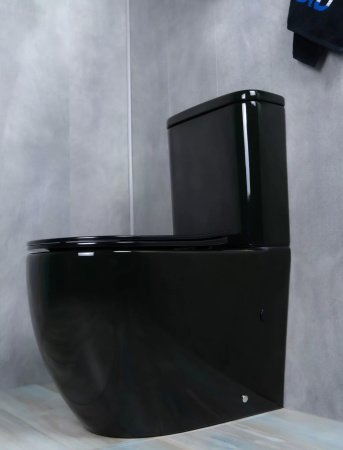 Унитаз напольный безободковый GID Tr2177BL с сиденьем микролифт, черный глянцевый
