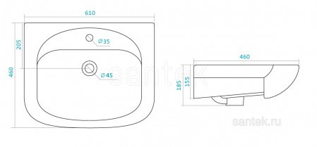 Раковина Santek Стелла 60 отверстие под смеситель 1WH112450