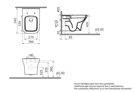 Унитаз подвесной безободковый Vitra Zentrum Square 7484B003-0075 без сиденья