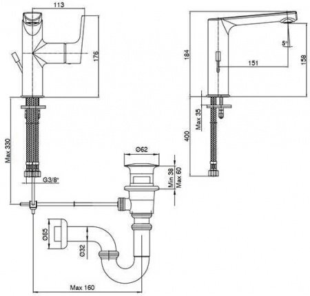 Смеситель для раковины E.C.A Luna 102108973EX хром