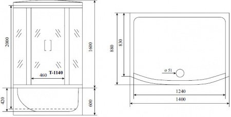Душевая кабина Timo Standart Т-1140 140x88x220 профиль хром матовый, стекло прозрачное