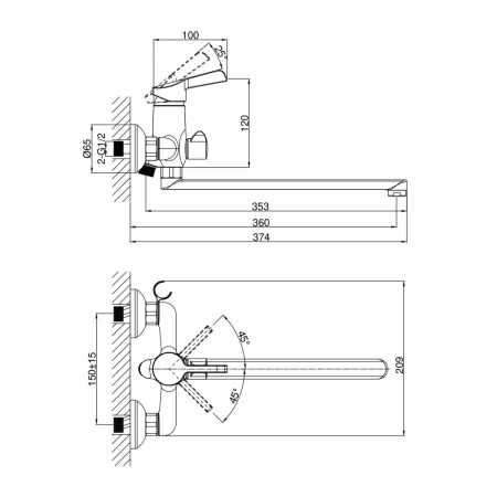 Смеситель для ванны D&K Rhein DA1463301, хром
