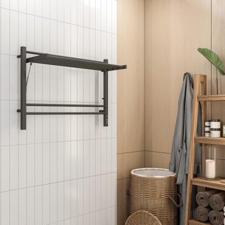 Полотенцесушитель электрический с полкой Terminus Горизонт П8 80х60 КС, черный муар