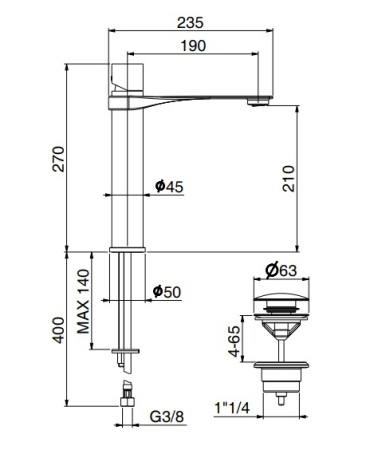 Смеситель для раковины Webert ONE-B NB830402441, черный/сталь