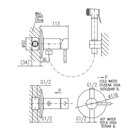 Гигиенический душ со смесителем Rav Slezak Seina SE947/1Z, золото