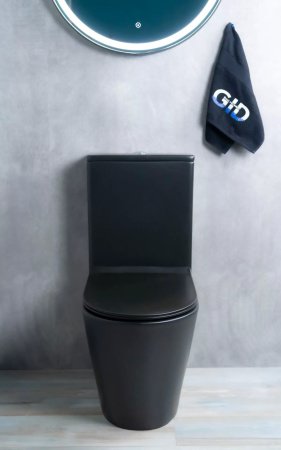 Унитаз напольный безободковый GID Tr2179BM с сиденьем микролифт, черный матовый