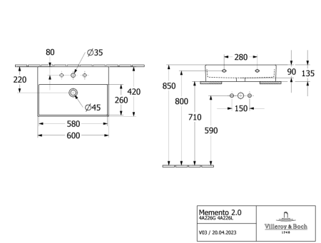Раковина накладная 60см Villeroy & Boch Memento 2.0 4A226LR7 черный матовый