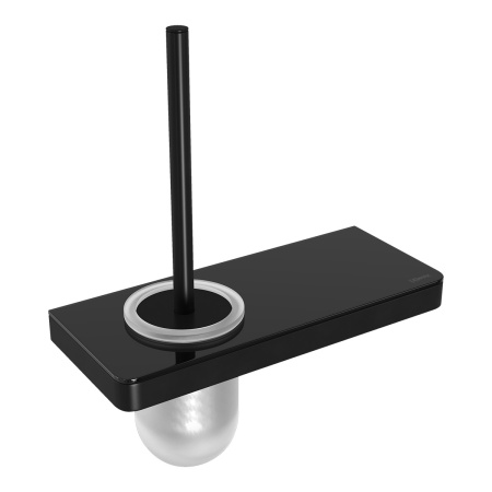 Ёршик для унитаза Lemark GLASS LINE 9762033 с держателем и полкой, чёрный матовый/черное стекло