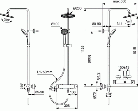 Душевая стойка Ideal Standard IdealRain Cerafine O BC750AA хром