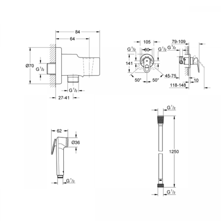 Гигиенический душ со смесителем Grohe BauLoop 124895 хром