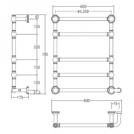 Полотенцесушитель электрический Margaroli Armonia 95645505CRNB 78х69см хром